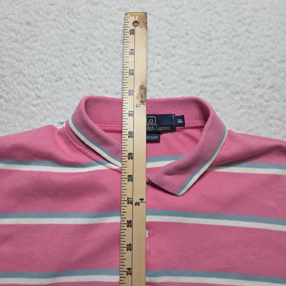 Vintage Polo Ralph Lauren Knit Polo Men's XL Pink White Striped Made In USA - Picture 5 of 9